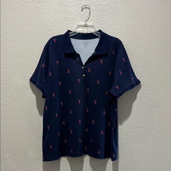Kim Rogers Perfectly Soft Women’s Navy Polo Shirt with Red Lobster Print Sz 2X - Picture 1 of 10
